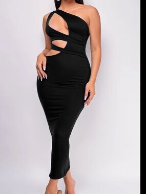 New Emprada Black One-Shoulder Cutout Bodycon Dress. Small
